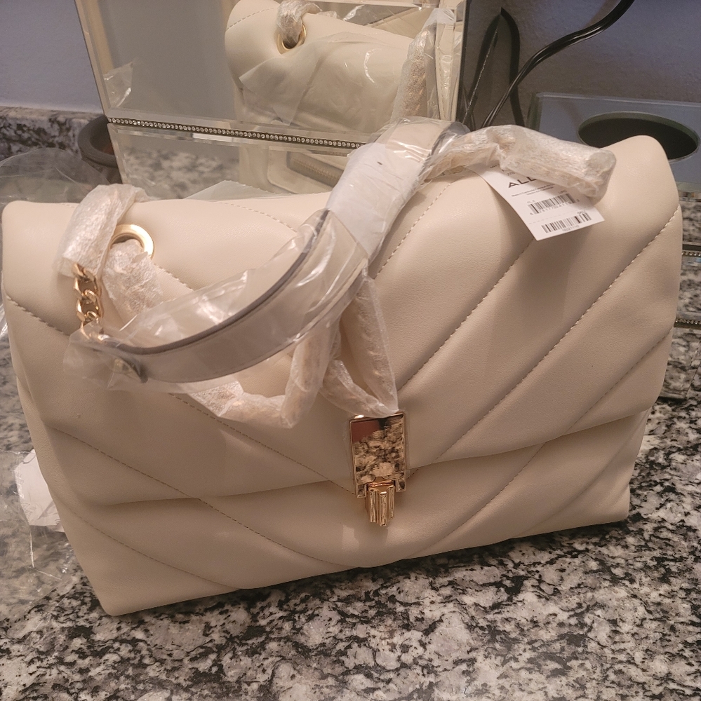Aldo Cream Shoulder Bag with Gold Accents